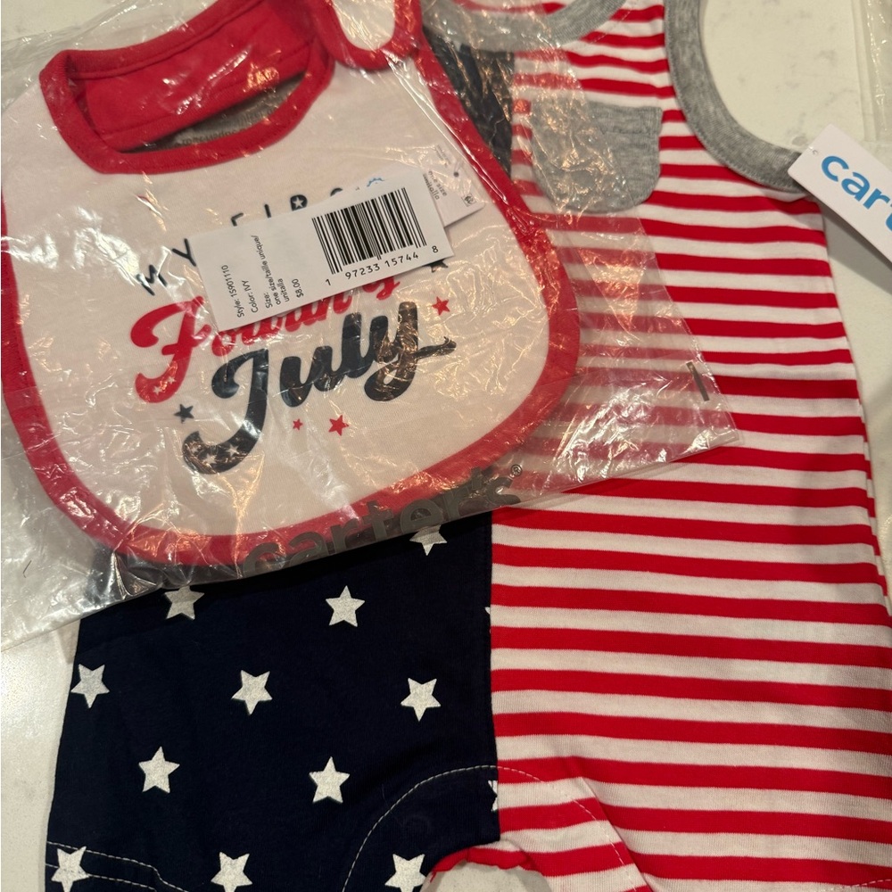 Carter's Festive Red and Blue Baby Bib and Romper Set